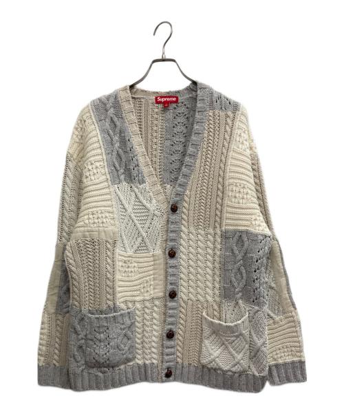 SUPREME（シュプリーム）SUPREME (シュプリーム) Patchwork Cable Knit Cardigan ベージュ×アイボリー サイズ:Lの古着・服飾アイテム