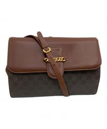 GUCCI（グッチ）の古着「キャンパスレザーショルダーバッグ」｜ブラウン