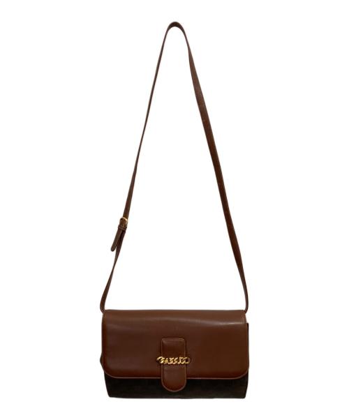 GUCCI（グッチ）GUCCI (グッチ) キャンパスレザーショルダーバッグ ブラウンの古着・服飾アイテム