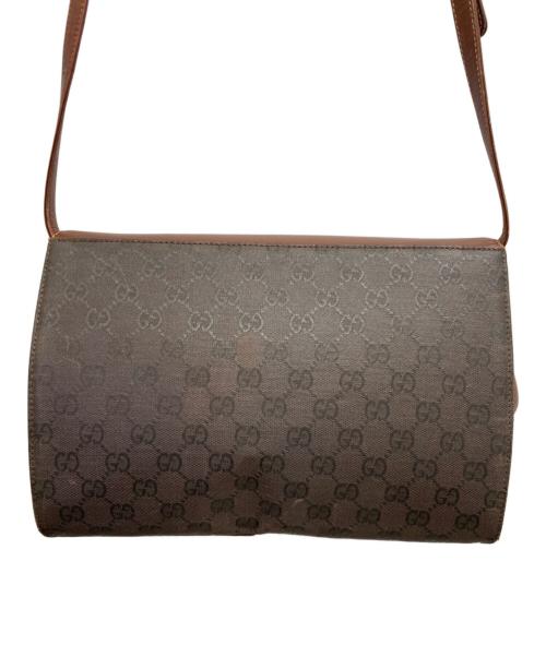 GUCCI（グッチ）GUCCI (グッチ) キャンパスレザーショルダーバッグ ブラウンの古着・服飾アイテム