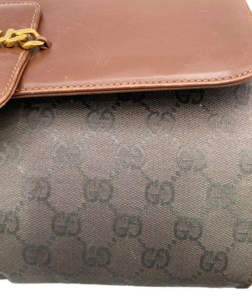 GUCCI（グッチ）GUCCI (グッチ) キャンパスレザーショルダーバッグ ブラウンの古着・服飾アイテム