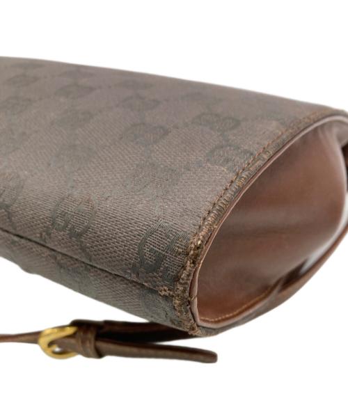 GUCCI（グッチ）GUCCI (グッチ) キャンパスレザーショルダーバッグ ブラウンの古着・服飾アイテム