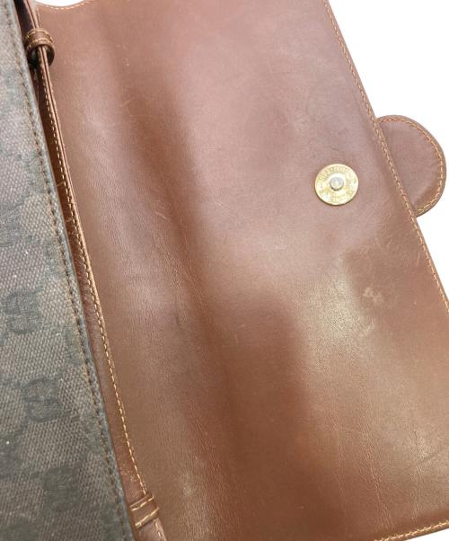 GUCCI（グッチ）GUCCI (グッチ) キャンパスレザーショルダーバッグ ブラウンの古着・服飾アイテム
