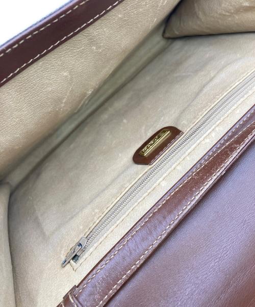 GUCCI（グッチ）GUCCI (グッチ) キャンパスレザーショルダーバッグ ブラウンの古着・服飾アイテム