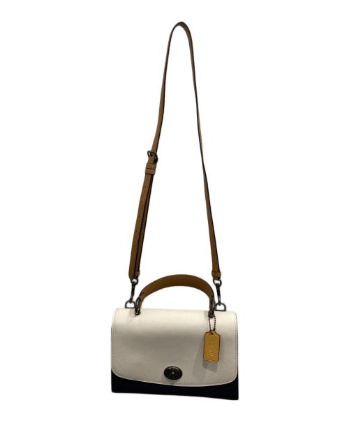 COACH（コーチ）COACH (コーチ) レザー ティリー トップ ハンドル ターンロック クロスボディ 2WAYバッグ ホワイト×ネイビーの古着・服飾アイテム