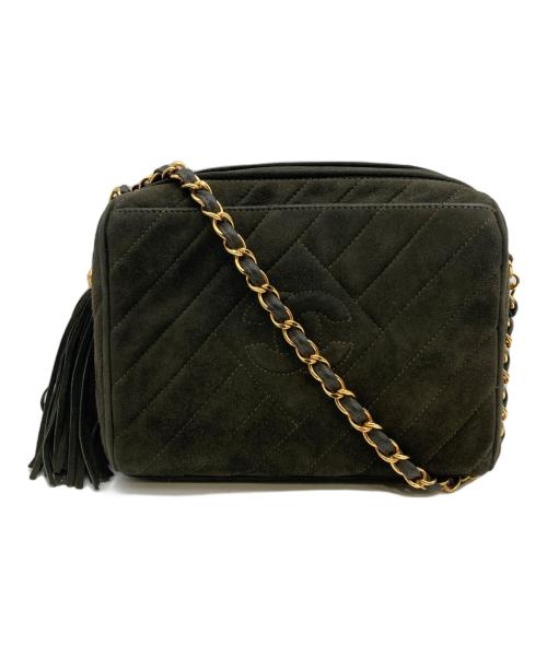 CHANEL（シャネル）CHANEL (シャネル) スエードフリンジチェーンショルダーバッグ オリーブの古着・服飾アイテム