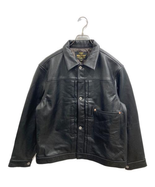 HOUSTON（ヒューストン）HOUSTON (ヒューストン) カウレザー WW II トラッカージャケット ブラック サイズ:40Rの古着・服飾アイテム