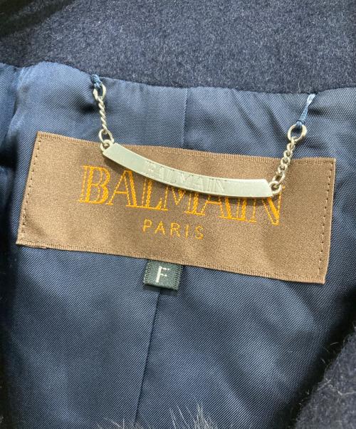BALMAIN（バルマン）BALMAIN (バルマン) フォックスファーカシミヤケープ ネイビー サイズ:Fの古着・服飾アイテム