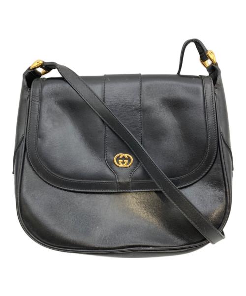 GUCCI（グッチ）GUCCI (グッチ) フラップ付レザーショルダーバッグ ブラックの古着・服飾アイテム