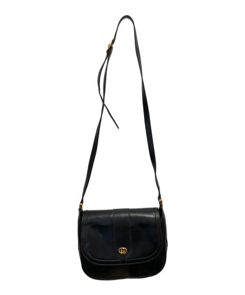 GUCCI（グッチ）GUCCI (グッチ) フラップ付レザーショルダーバッグ ブラックの古着・服飾アイテム