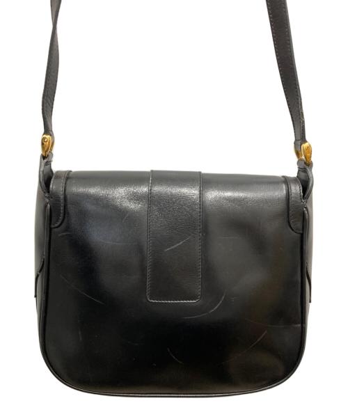 GUCCI（グッチ）GUCCI (グッチ) フラップ付レザーショルダーバッグ ブラックの古着・服飾アイテム
