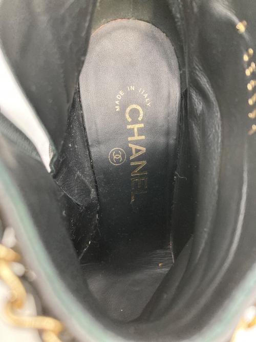 CHANEL（シャネル）CHANEL (シャネル) ココマークチェーンレザーファブリックショートブーツ ブラック サイズ:37 1/2Cの古着・服飾アイテム