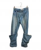 VIAVANDAヴィアヴァンダ）の古着「OVERLAP TUCK DENIM PANTS」｜インディゴ