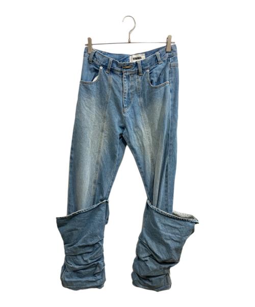 VIAVANDA（ヴィアヴァンダ）viavanda (ヴィアヴァンダ) OVERLAP TUCK DENIM PANTS インディゴ サイズ:Mの古着・服飾アイテム