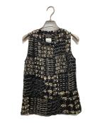 CHANELシャネル）の古着「総柄シルクノースリーブシャツ」｜ブラック