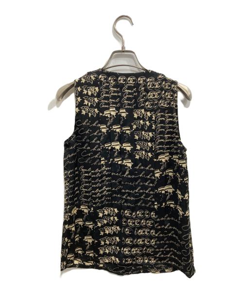 CHANEL（シャネル）CHANEL (シャネル) 総柄シルクノースリーブシャツ ブラック サイズ:34の古着・服飾アイテム