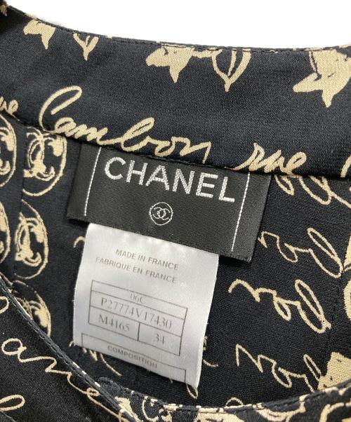 CHANEL（シャネル）CHANEL (シャネル) 総柄シルクノースリーブシャツ ブラック サイズ:34の古着・服飾アイテム