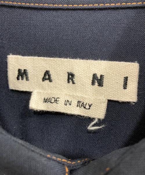 MARNI（マルニ）MARNI (マルニ) トロピカルウール コントラストステッチ シャツ ネイビー サイズ:48の古着・服飾アイテム