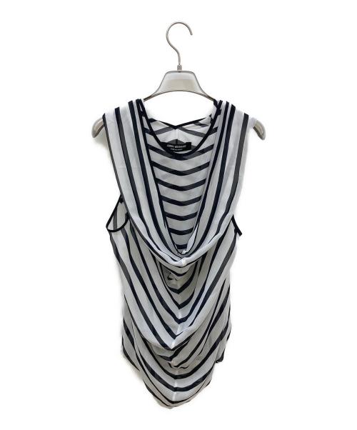 JUNYA WATANABE COMME des GARCONS（(ジュンヤワタナベ コムデギャルソン）JUNYA WATANABE COMME des GARCONS ((ジュンヤワタナベ コムデギャルソン) ボーダーショールブラウス ブラック×ホワイト サイズ:Freeの古着・服飾アイテム