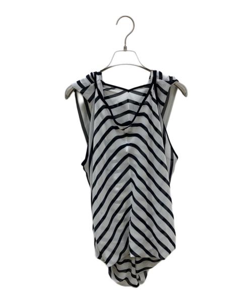 JUNYA WATANABE COMME des GARCONS（(ジュンヤワタナベ コムデギャルソン）JUNYA WATANABE COMME des GARCONS ((ジュンヤワタナベ コムデギャルソン) ボーダーショールブラウス ブラック×ホワイト サイズ:Freeの古着・服飾アイテム