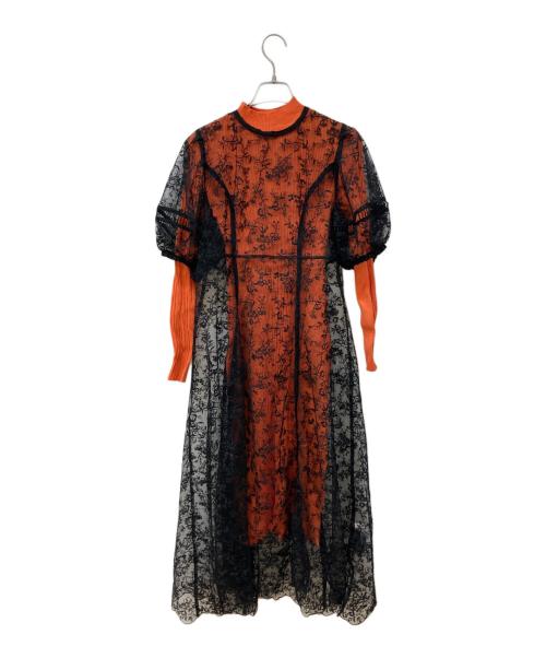 Lily Brown（リリーブラウン）Lily Brown (リリーブラウン) エンブロイダリーレイヤードワンピース ブラック×オレンジ サイズ:FREEの古着・服飾アイテム