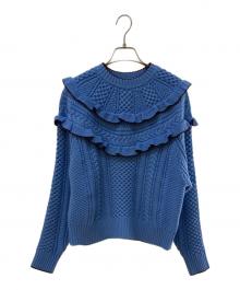 furfur（ファーファー）の古着「フリルヨークケーブルセーター」｜スカイブルー