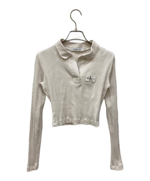 Calvin Klein（カルバンクライン）Calvin Klein (カルバンクライン) 長袖クロップトップス アイボリー サイズ:Sの古着・服飾アイテム