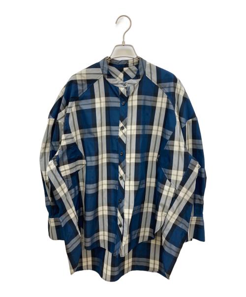 machatt（マチャット）machatt (マチャット) バンドカラーチェックシャツ ブルー サイズ:FREEの古着・服飾アイテム