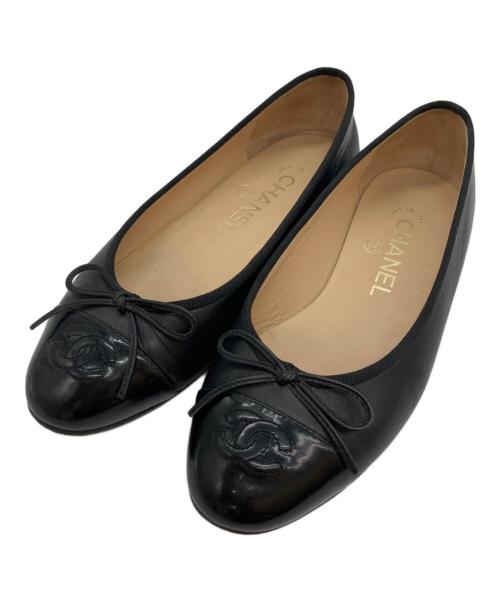 CHANEL（シャネル）CHANEL (シャネル) ココマークキャップトゥバレエシューズ ブラック サイズ:35Cの古着・服飾アイテム