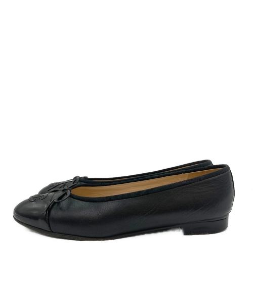 CHANEL（シャネル）CHANEL (シャネル) ココマークキャップトゥバレエシューズ ブラック サイズ:35Cの古着・服飾アイテム