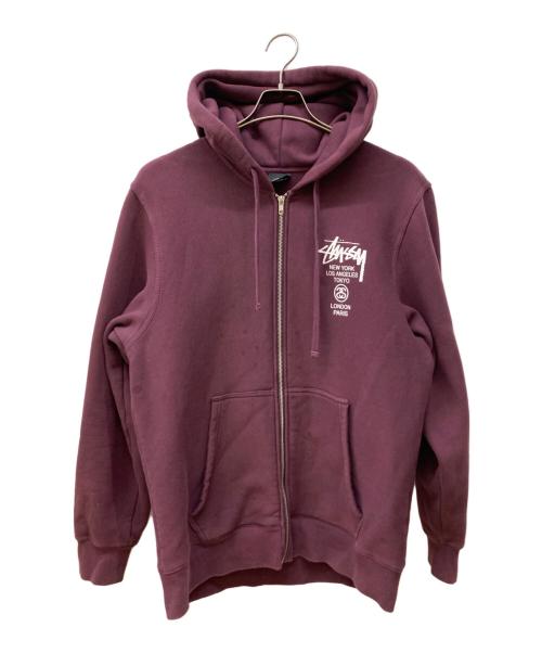 stussy（ステューシー）stussy (ステューシー) BASIC STUSSY ZIP HOODIE パープル サイズ:XLの古着・服飾アイテム