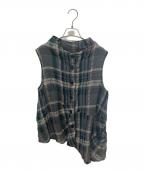 慈雨ジウ）の古着「変形ノースリーブシャツ」｜グリーン×グレー