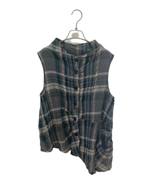 慈雨（ジウ）慈雨 (ジウ) 変形ノースリーブシャツ グリーン×グレー サイズ:40の古着・服飾アイテム