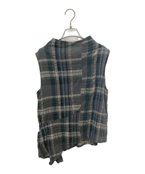 慈雨（ジウ）慈雨 (ジウ) 変形ノースリーブシャツ グリーン×グレー サイズ:40の古着・服飾アイテム