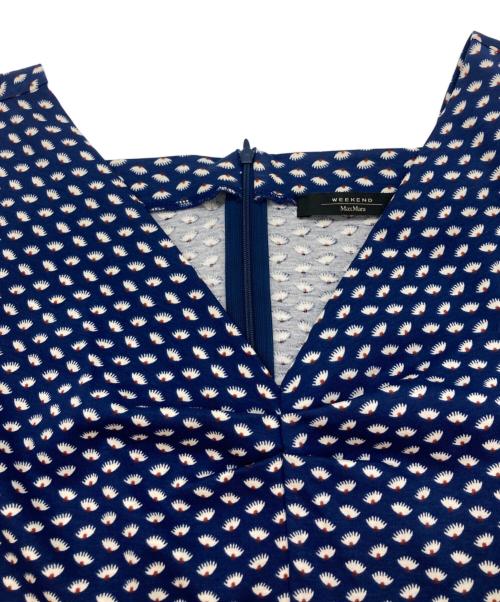 WEEKEND Max Mara（ウィークエンド マックスマーラ）Weekend Max Mara (ウィークエンド マックスマーラ) フレンチスリーブ総柄ワンピース ブルー サイズ:不明の古着・服飾アイテム