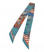 HERMESエルメス）の古着「ツイルスカーフ」｜スカイブルー×オレンジ