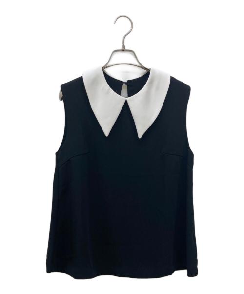 trefle（トレフル）trefle (トレフル) ビッグカラーノースリーブブラウス ブラック サイズ:1の古着・服飾アイテム