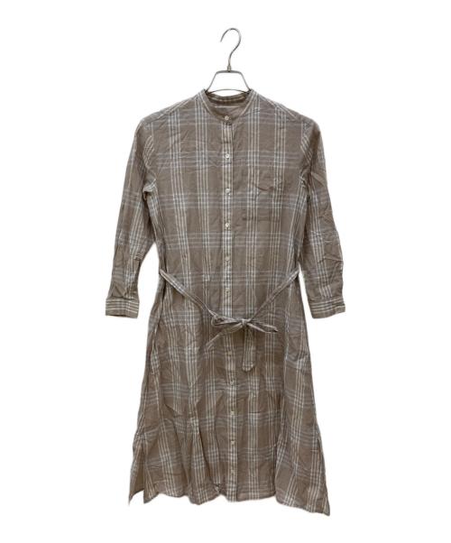 theory（セオリー）theory (セオリー) リネンブレンドチェックワンピース ブラウン サイズ:XSの古着・服飾アイテム