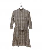 theoryセオリー）の古着「リネンブレンドチェックワンピース」｜ブラウン