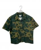dunhillダンヒル）の古着「リネンブレンド総柄オープンカラーシャツ」｜グリーン