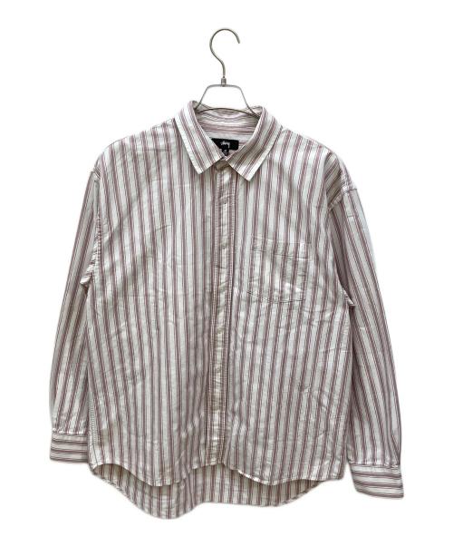 stussy（ステューシー）stussy (ステューシー) ストライプシャツ ホワイト×ピンク サイズ:Mの古着・服飾アイテム