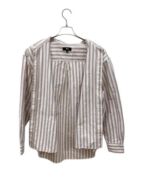 stussy（ステューシー）stussy (ステューシー) ストライプシャツ ホワイト×ピンク サイズ:Mの古着・服飾アイテム