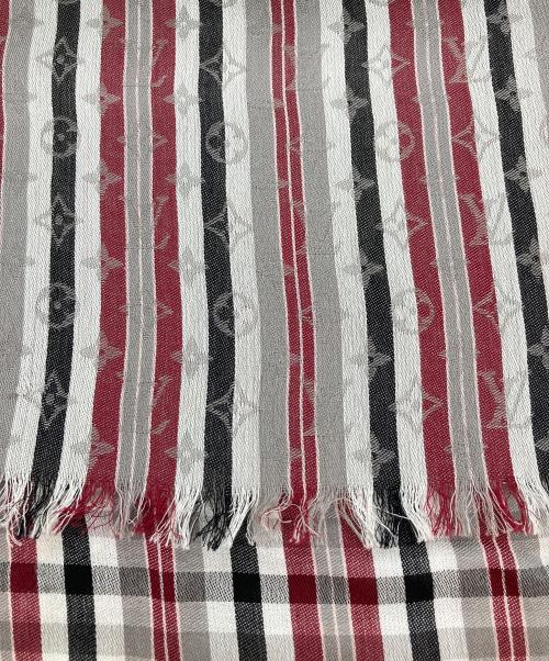 LOUIS VUITTON（ルイ ヴィトン）LOUIS VUITTON (ルイ ヴィトン) マドラスチェックモノグラムストール ホワイト×レッドの古着・服飾アイテム