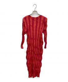 PLEATS PLEASE（プリーツプリーズ）の古着「バイカラープリーツワンピース」｜レッド