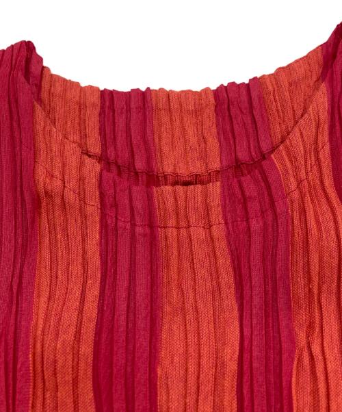 PLEATS PLEASE（プリーツプリーズ）PLEATS PLEASE (プリーツプリーズ) バイカラープリーツワンピース レッド サイズ:Mの古着・服飾アイテム