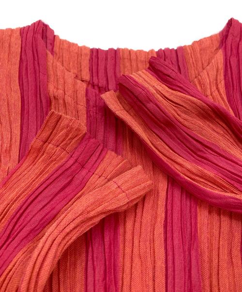 PLEATS PLEASE（プリーツプリーズ）PLEATS PLEASE (プリーツプリーズ) バイカラープリーツワンピース レッド サイズ:Mの古着・服飾アイテム