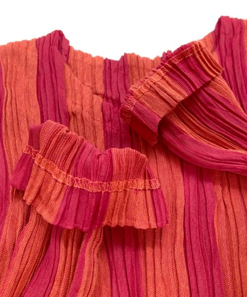 PLEATS PLEASE（プリーツプリーズ）PLEATS PLEASE (プリーツプリーズ) バイカラープリーツワンピース レッド サイズ:Mの古着・服飾アイテム