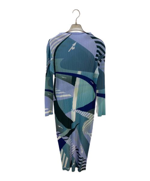 PLEATS PLEASE（プリーツプリーズ）PLEATS PLEASE (プリーツプリーズ) 総柄プリーツワンピース ブルー サイズ:Mの古着・服飾アイテム
