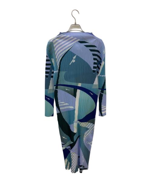 PLEATS PLEASE（プリーツプリーズ）PLEATS PLEASE (プリーツプリーズ) 総柄プリーツワンピース ブルー サイズ:Mの古着・服飾アイテム