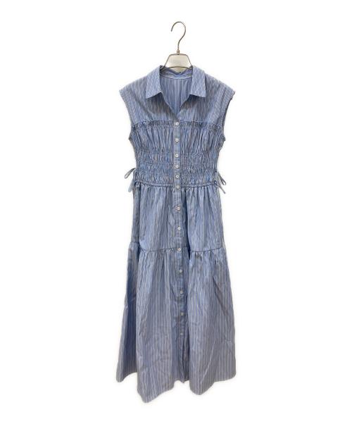 JILL BY JILLSTUART（ジル バイ ジルスチュアート）JILL BY JILLSTUART (ジル バイ ジルスチュアート) ウエストシャーリングストライプシャツワンピース スカイブルー サイズ:FREEの古着・服飾アイテム